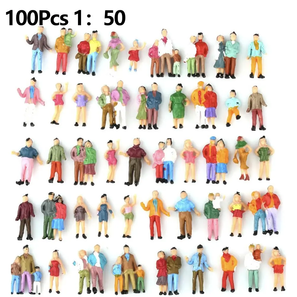 100Pcs 1:50 Scale Model Miniature Figures N Scale Painted Scenes Modelling People Assorted Poses Multicolor Passenger