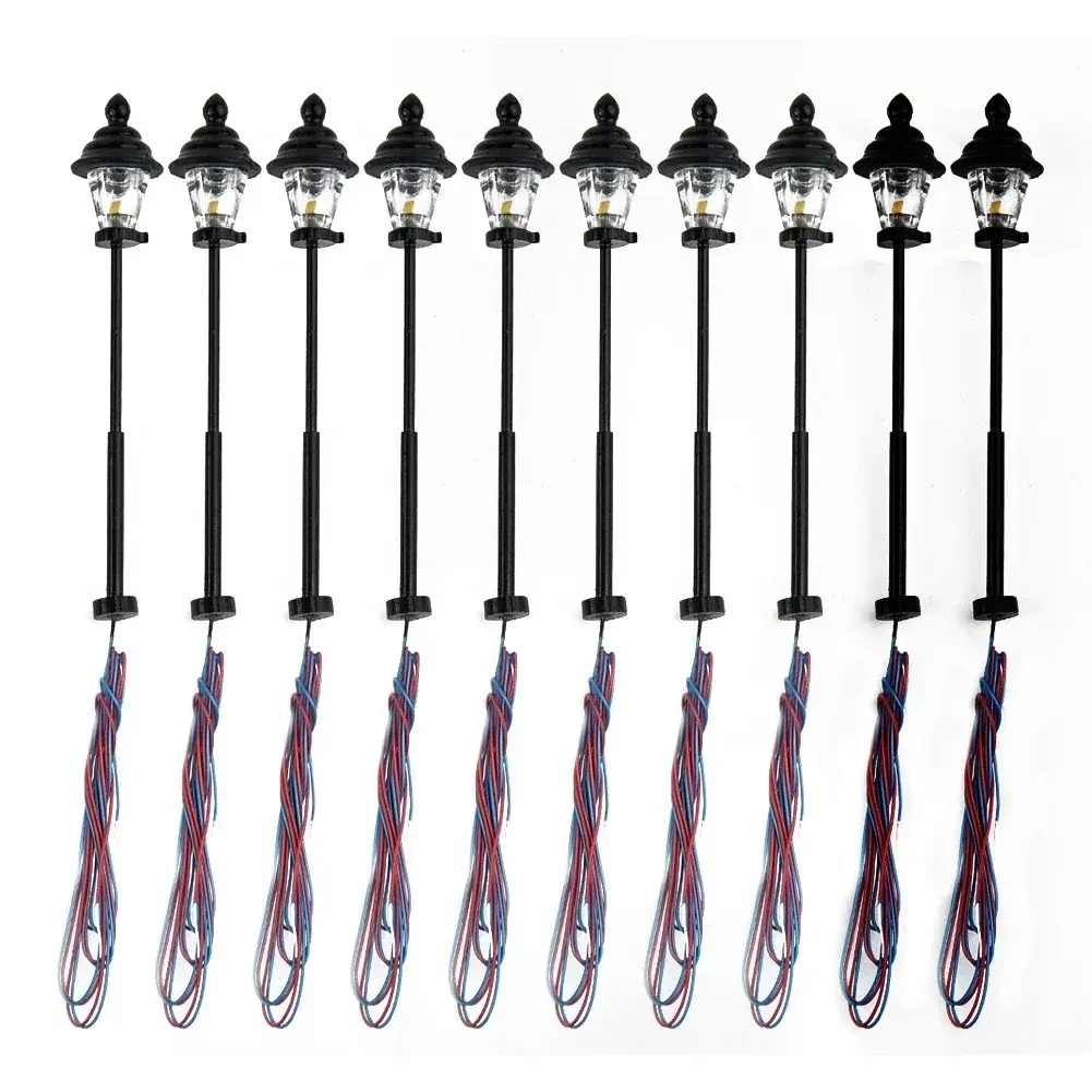 10 Pieces Of LED Park Lanterns 45mm N Scale 1:160 Model Railway Bonsai Decoration Perfect For Rail & Building Layout