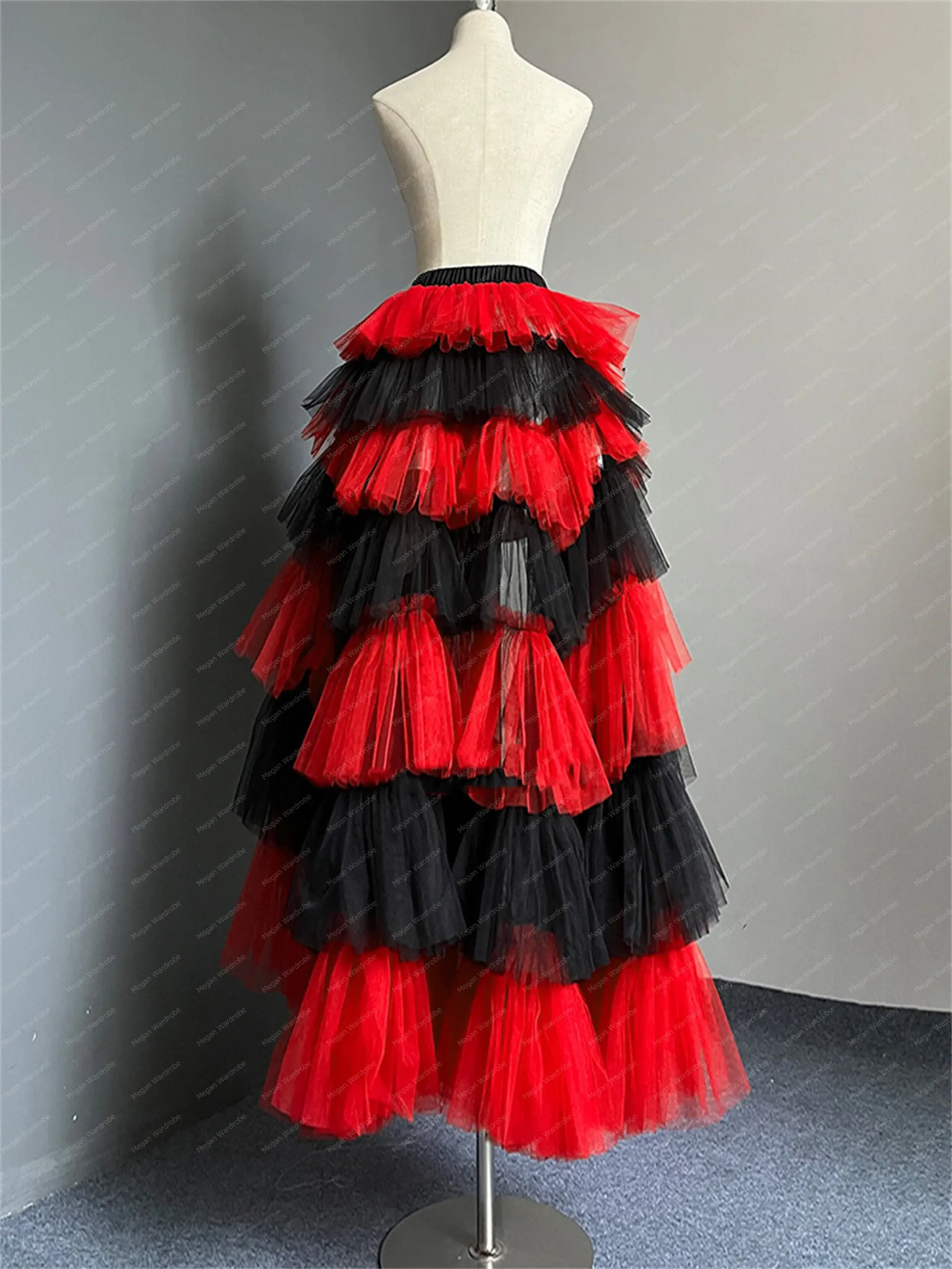 Custom Irregular Black And Red Tulle Skirts Hi Low   Detachable Layered Cake Skirt Bridal Skirts For Prom Party   Attached Train