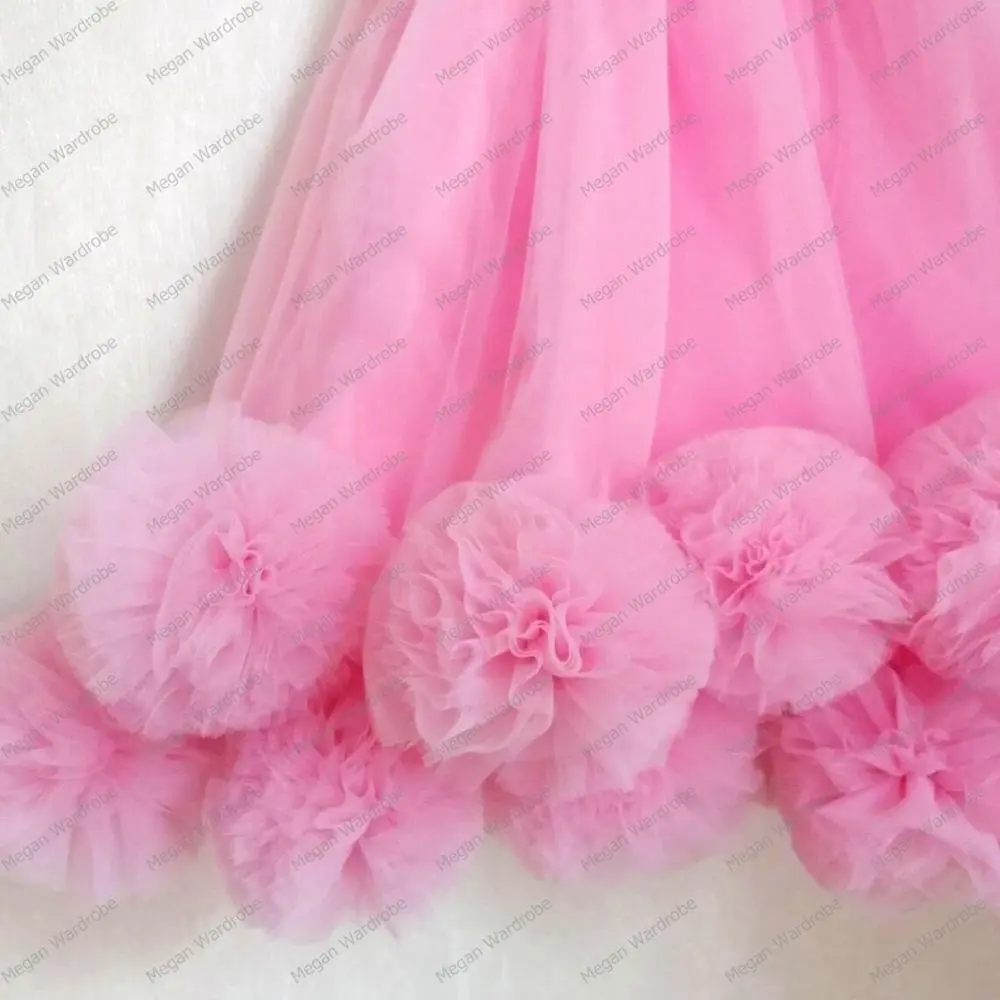 Lovely Fancy Puffy Strapless Tulle Dresses for Girls Long Kids Ball Gowns Vestido de Tulle Flower Girl Dresses for Wedding