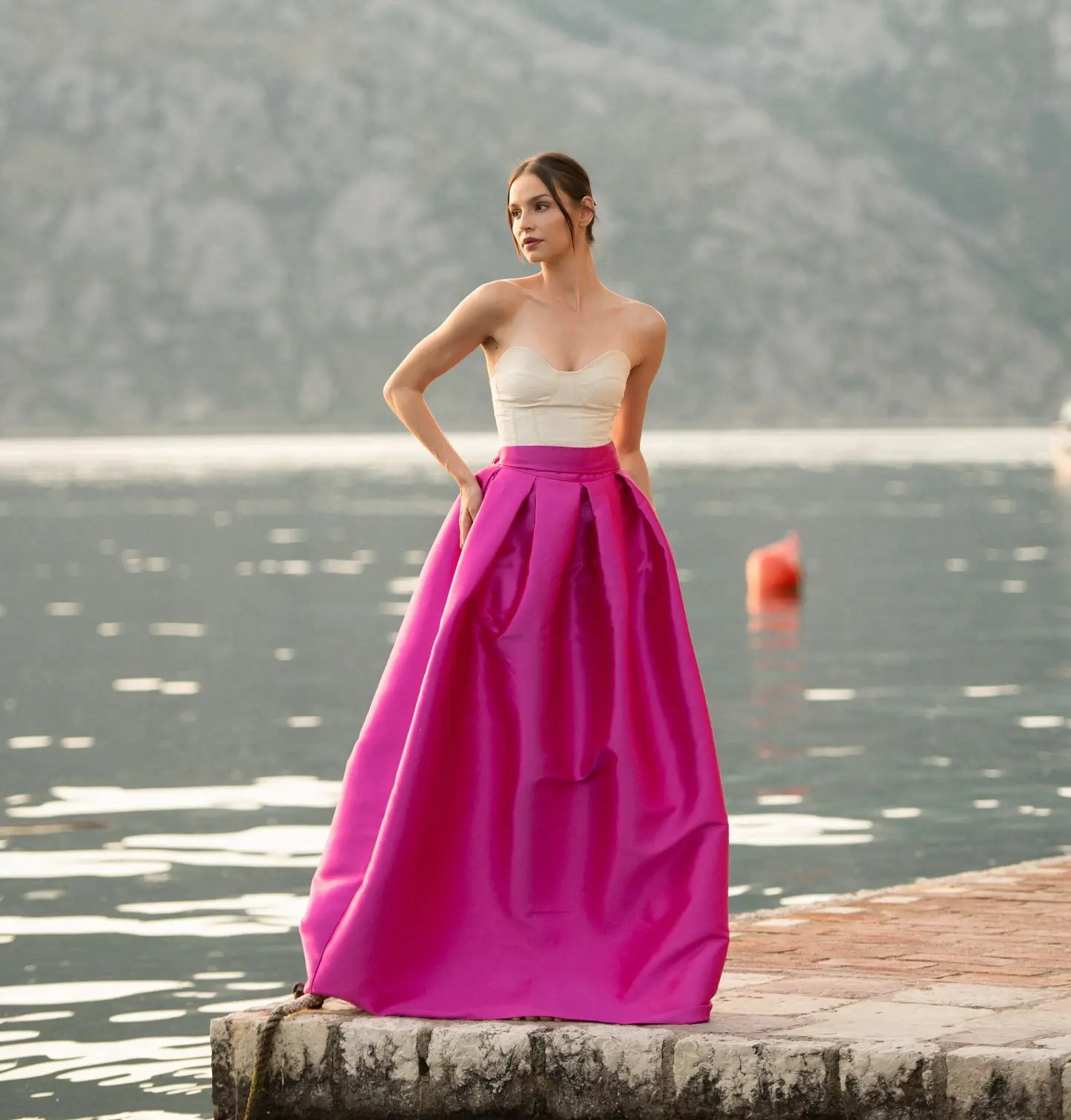 Elegant Pleated Satin Skirt Women Puffy Taffeta Long Evening Party Skirts Fuchsia Pleated Satin Female Formal Skirt Custom Made