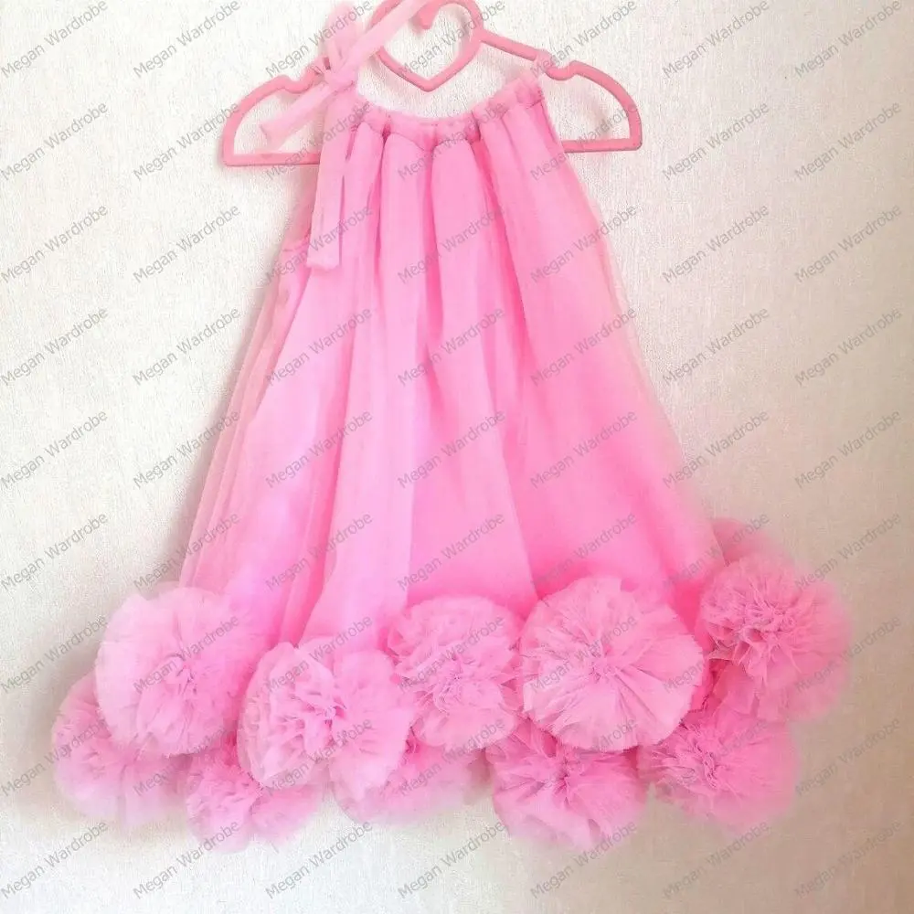 Lovely Fancy Puffy Strapless Tulle Dresses for Girls Long Kids Ball Gowns Vestido de Tulle Flower Girl Dresses for Wedding