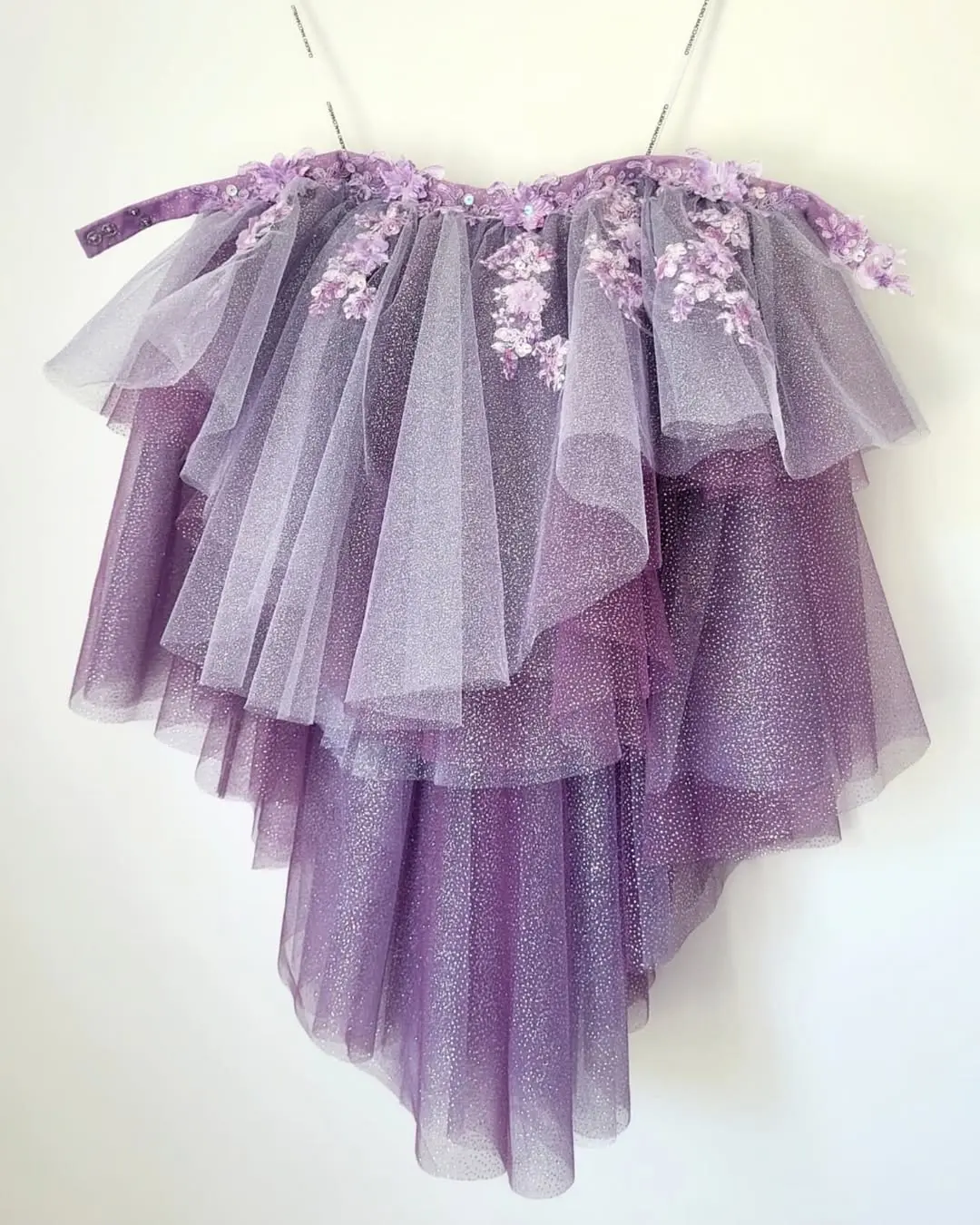 Shiny Purple Flower Lace Appliques Tiered Tutu Skirts 2025 Women Ruffled Tulle Mini Casual Skirt Detachable Overskirt Customized