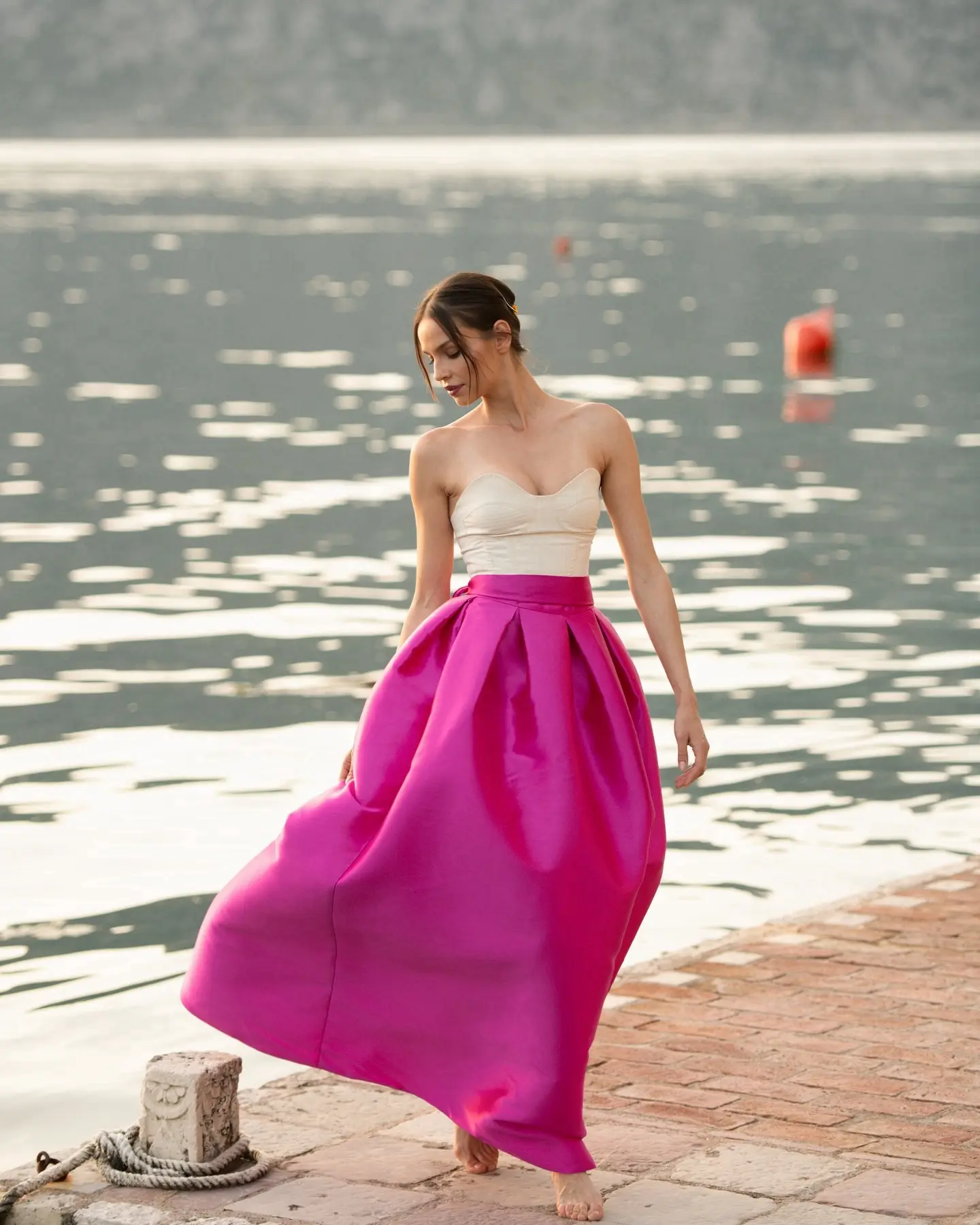 Elegant Pleated Satin Skirt Women Puffy Taffeta Long Evening Party Skirts Fuchsia Pleated Satin Female Formal Skirt Custom Made