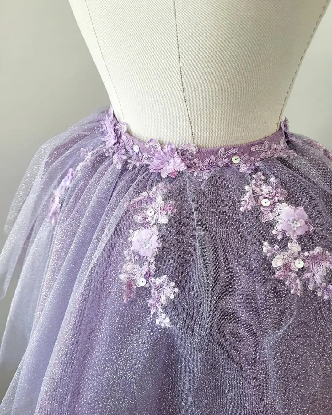 Shiny Purple Flower Lace Appliques Tiered Tutu Skirts 2025 Women Ruffled Tulle Mini Casual Skirt Detachable Overskirt Customized