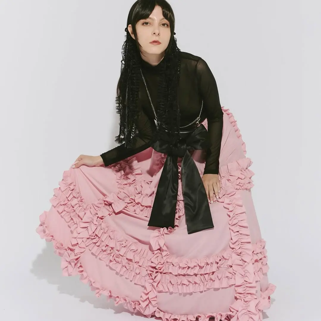 Chic Blush Pink Ruffles Pleats Women Skirts Fashion Chiffon Elastic Waist Draped A-line Spring Skirt Custom Made Ankle Length