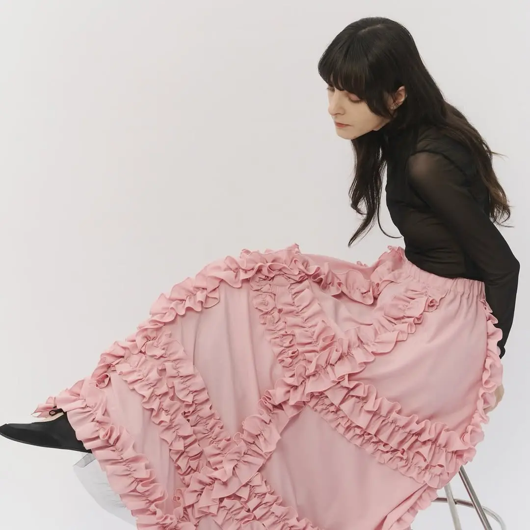 Chic Blush Pink Ruffles Pleats Women Skirts Fashion Chiffon Elastic Waist Draped A-line Spring Skirt Custom Made Ankle Length