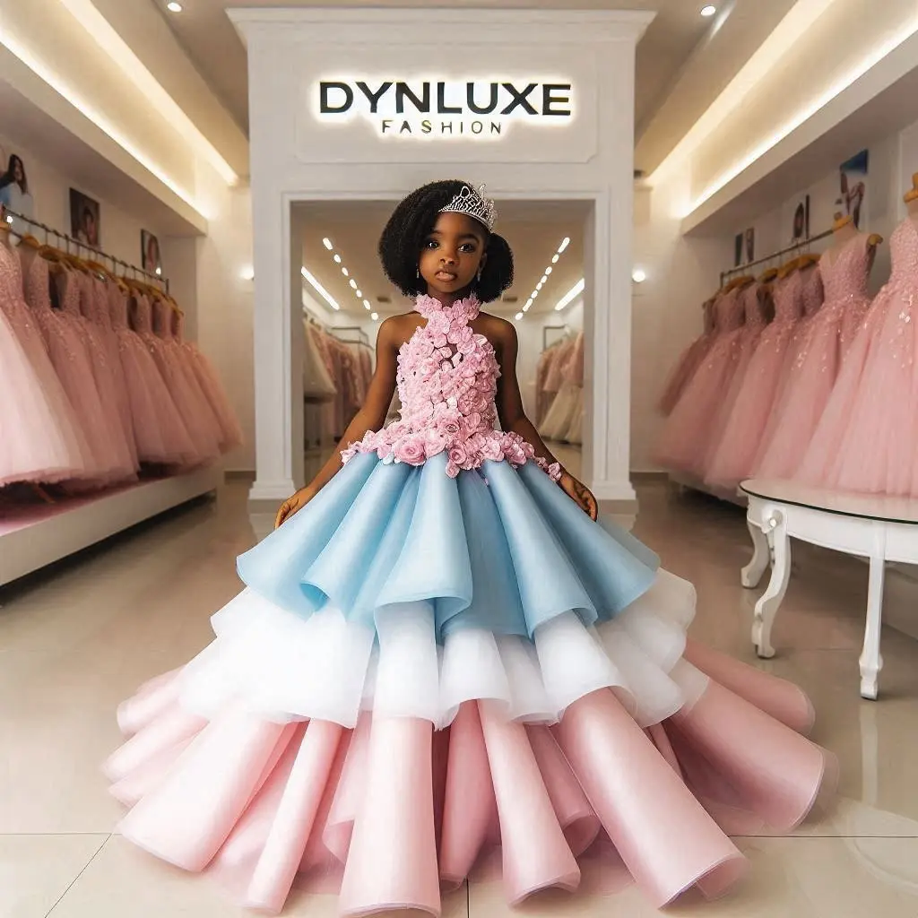 Handmade Flower Girl Dress Kids Princess Wedding Tulle Petal Sleeve South African Style  Ruffled Girls Prom Dresses 2025