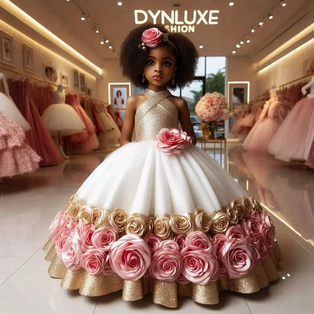 Handmade Flower Girl Dress Kids Princess Wedding Tulle Petal Sleeve South African Style  Ruffled Girls Prom Dresses 2025