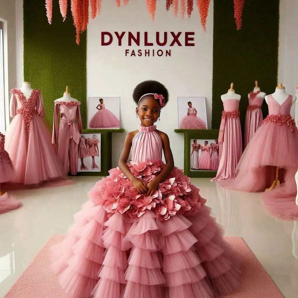 Handmade Flower Girl Dress Kids Princess Wedding Tulle Petal Sleeve South African Style  Ruffled Girls Prom Dresses 2025