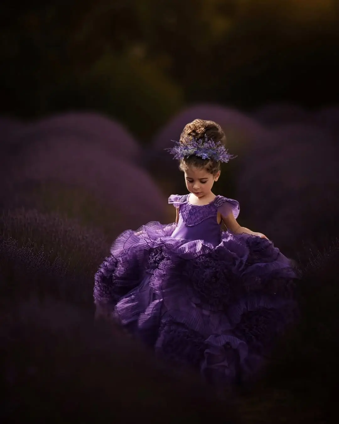 Purple Flower Girl Wedding Dress Ruffles Pleated Tulle Ball Gown Gorgeous Princess Birthday Beauty Pageant Dress Customized 2025