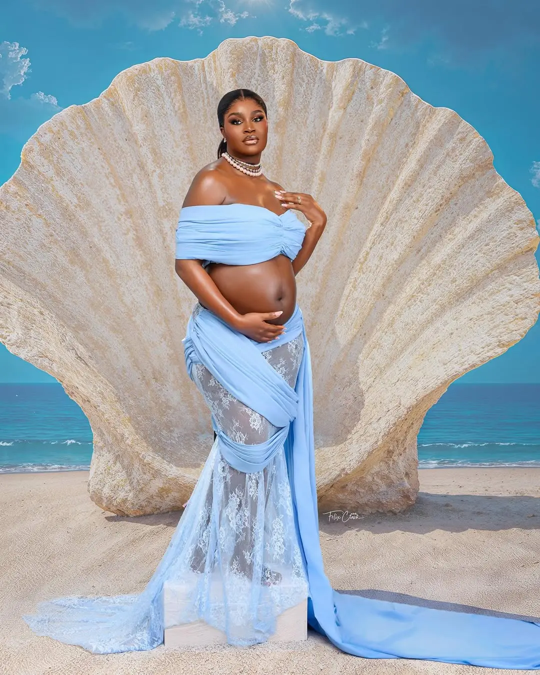 Elegant Two Piece Maternity Dresses Off The shoulder Chiffon Short Top And Lace Mermaid Pregnancy Skirts To Photo Custom Made