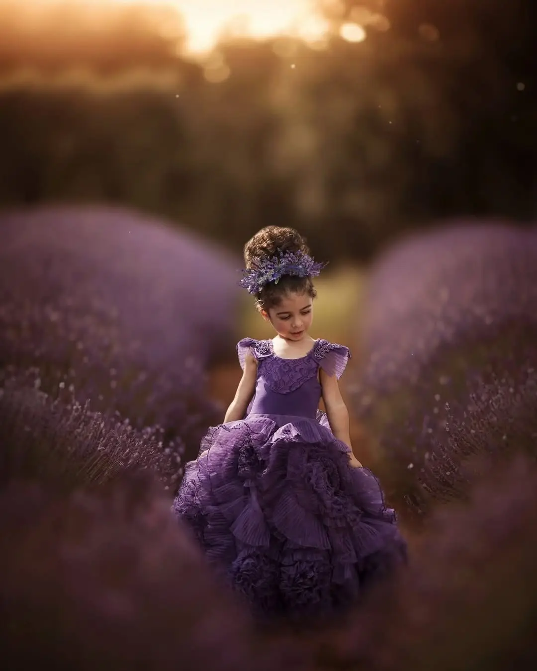 Purple Flower Girl Wedding Dress Ruffles Pleated Tulle Ball Gown Gorgeous Princess Birthday Beauty Pageant Dress Customized 2025