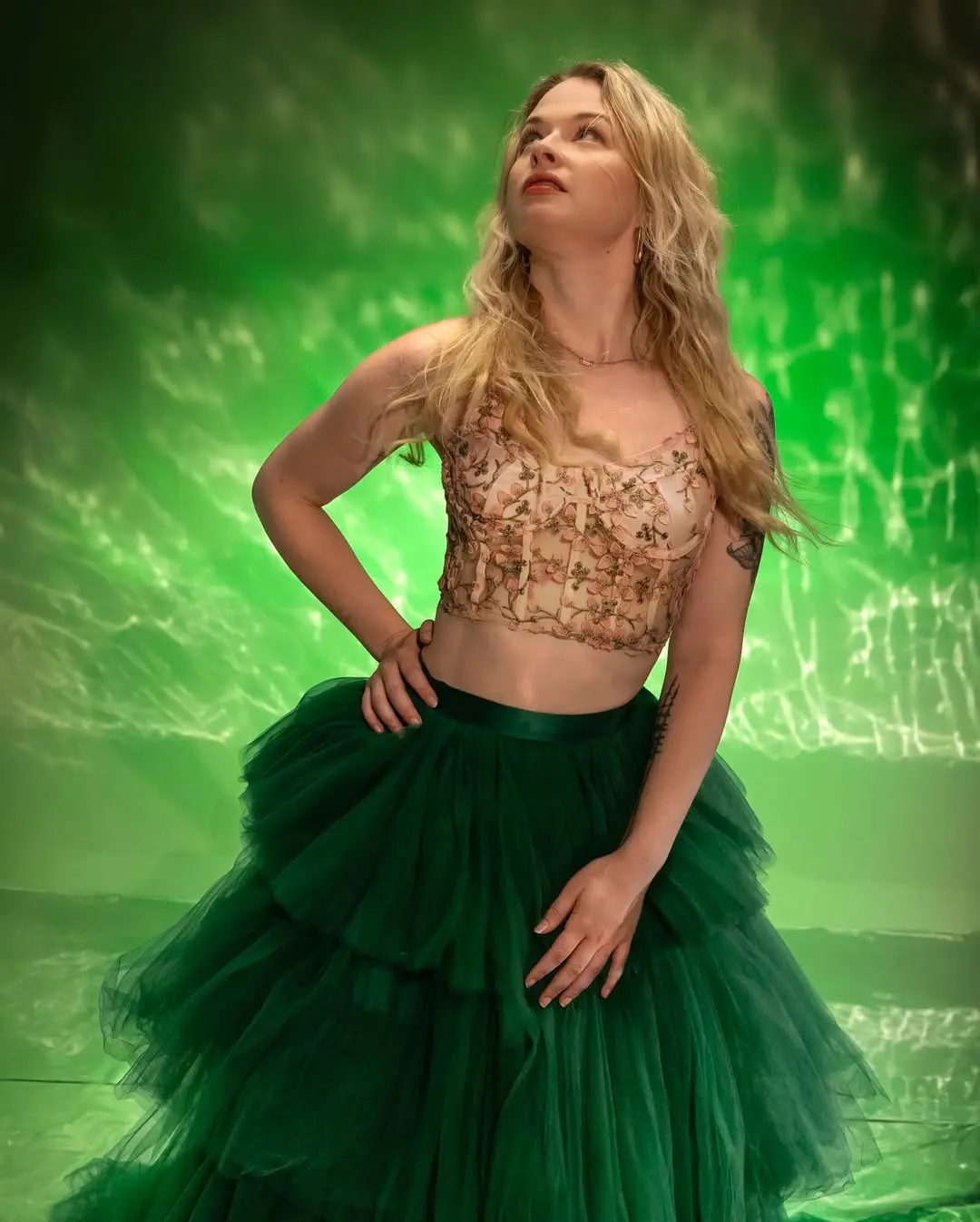 Forest Green Ruffled Long Skirt High Waist Tiered Ruffles Tulle Women Skirt For Photography Long Train Ruffle Tutu Skirts Custom