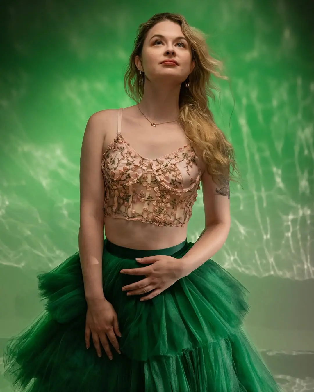 Forest Green Ruffled Long Skirt High Waist Tiered Ruffles Tulle Women Skirt For Photography Long Train Ruffle Tutu Skirts Custom