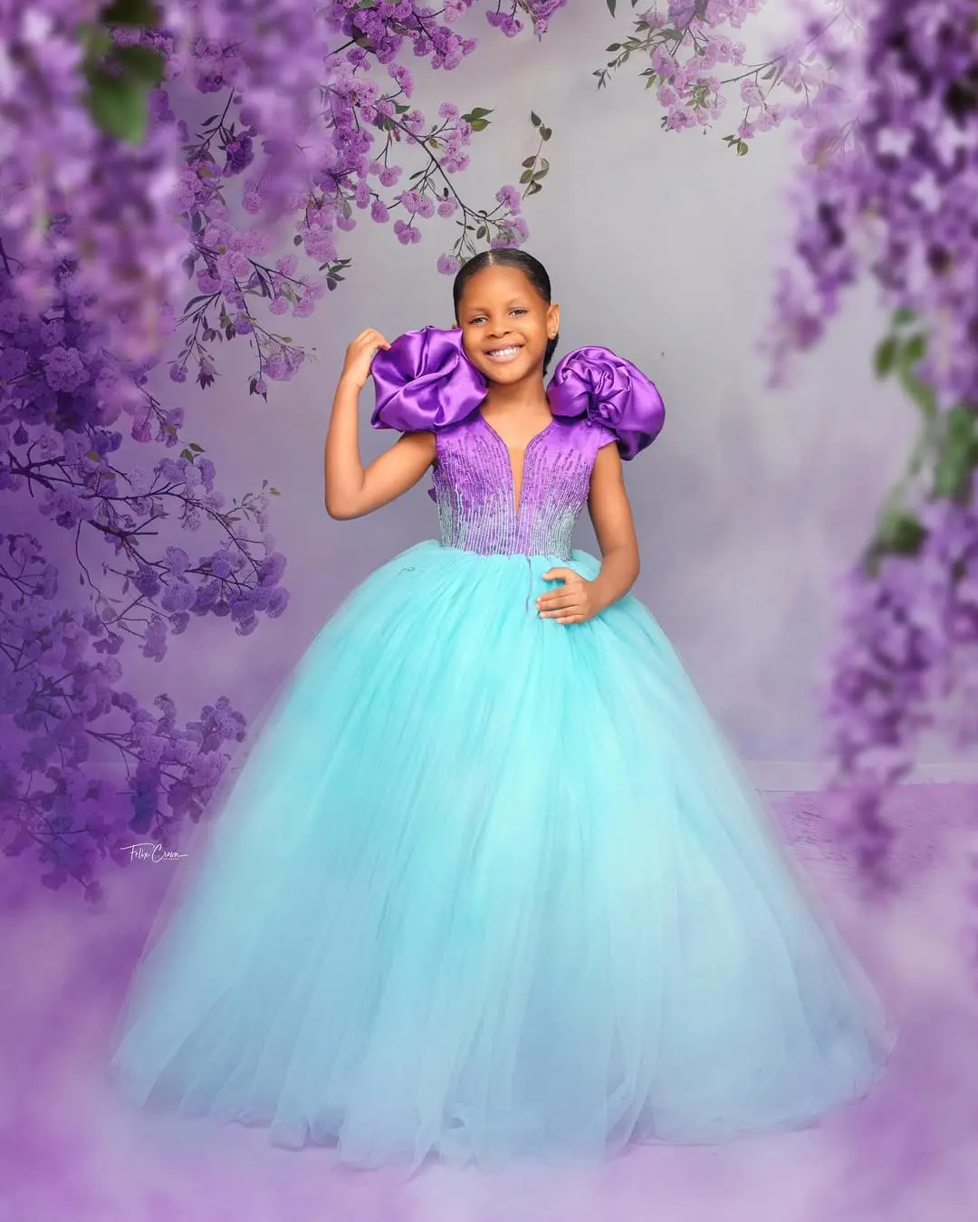 Luxury Beads South Africa Style Kids Dresses Purple And Blue A-line Draped Girls Princess Dress For Birthday Photography 2025
