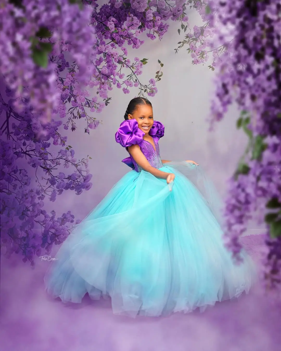 Luxury Beads South Africa Style Kids Dresses Purple And Blue A-line Draped Girls Princess Dress For Birthday Photography 2025