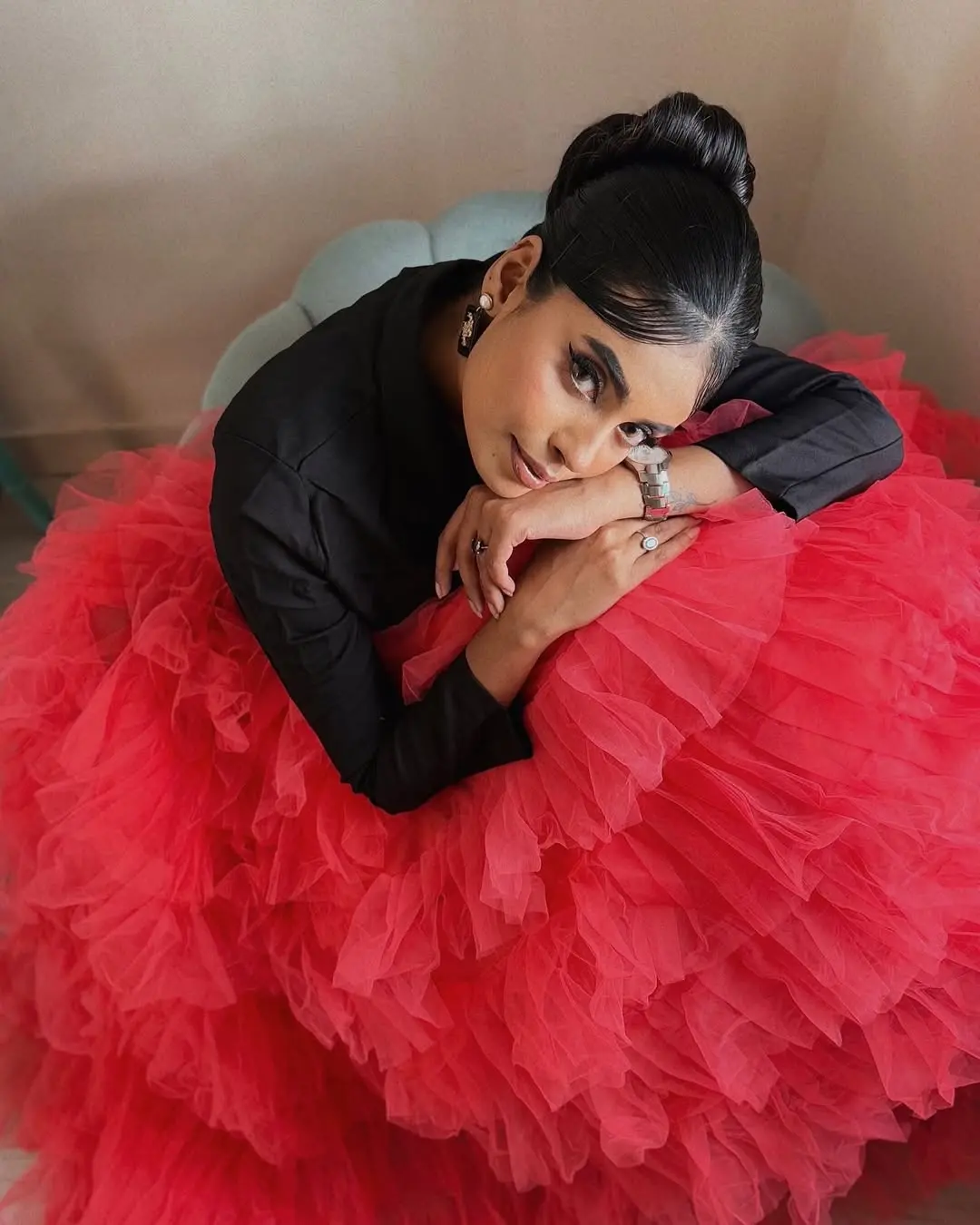 Tulle Ruffle Maxi Skirt High Waist Layered Tutu Skirt for Party Wedding Prom Evening Wear Fashionable Red Skirt Layered Tulle