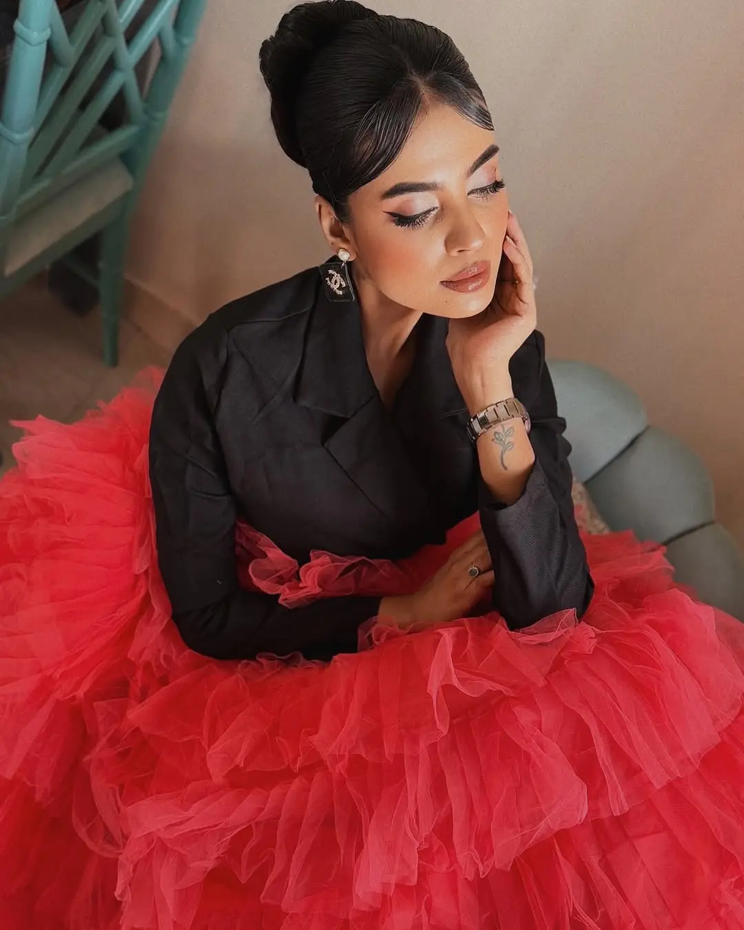 Tulle Ruffle Maxi Skirt High Waist Layered Tutu Skirt for Party Wedding Prom Evening Wear Fashionable Red Skirt Layered Tulle