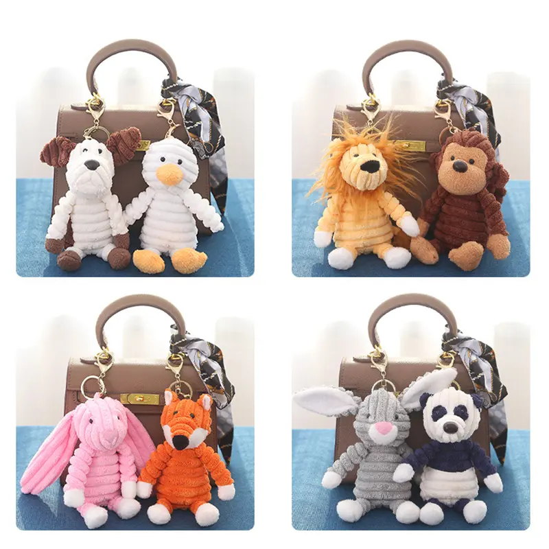 15cm Mini Stuffed Animal Keychain Cute Cartoon Fox Bunny Duck Panda Lion Monkey Bag Accessories Plush Toys