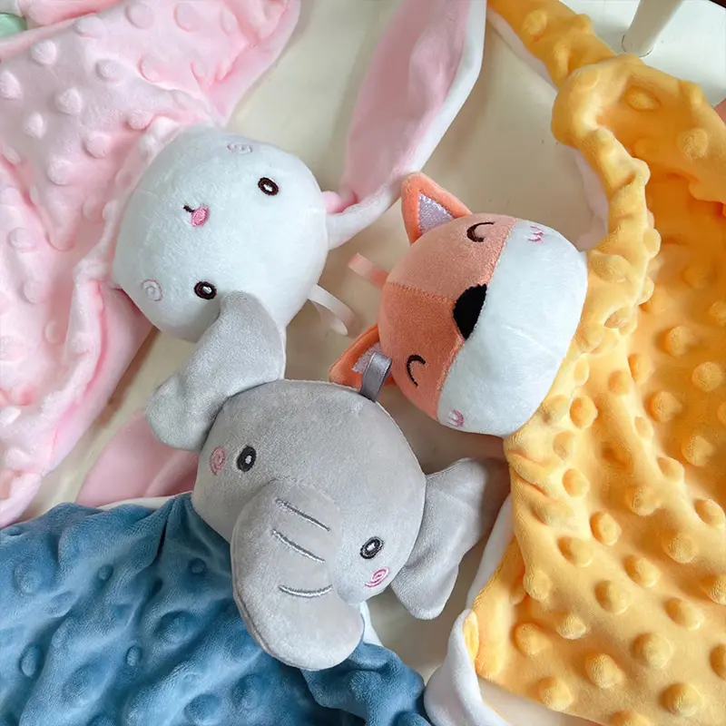 Baby Taggies Blankets With Stuffed Animal Toys - Cute Bunny Elephant Fox Frog Toy-Security Blanket Newborn Minky Dot Comfort Tow