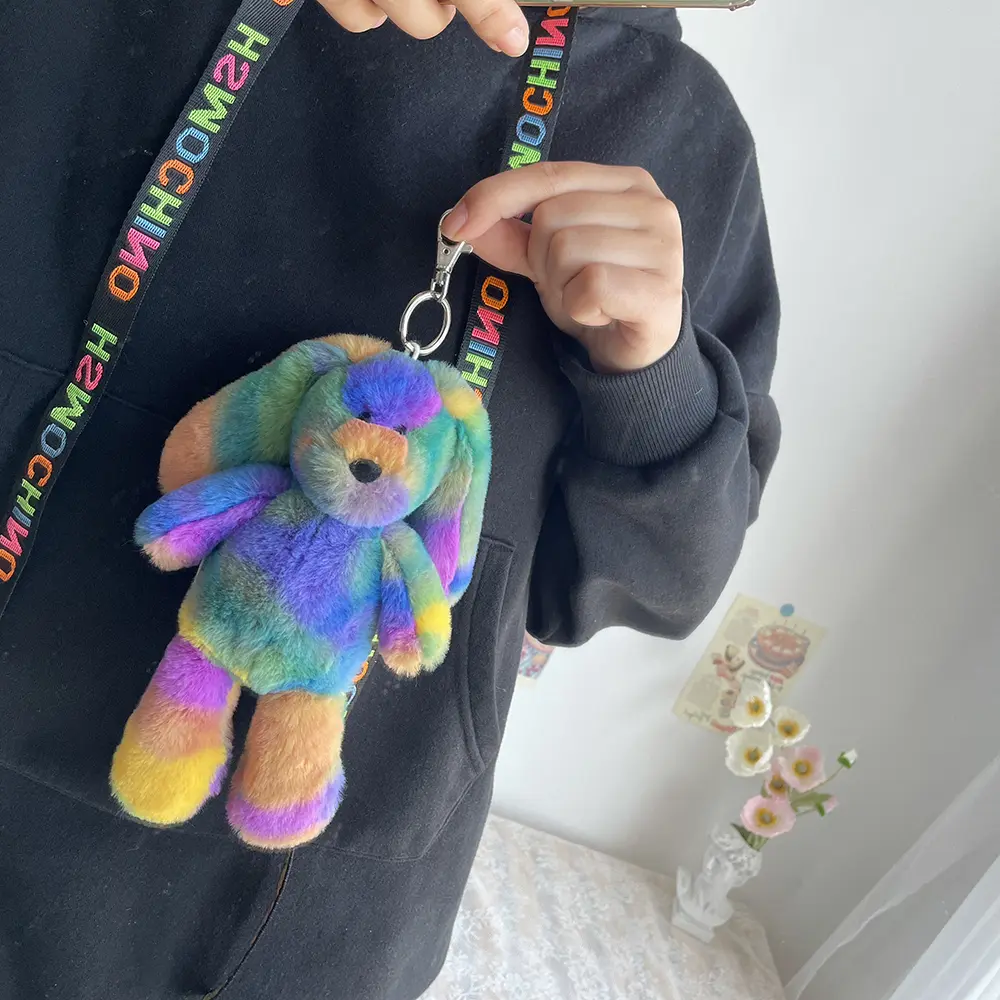 Cartoon Bunny Plush Toy Keychain For Bag Colorful Cat Bear Soft Animal Stuffed Toys Key Chain For Kids Baby Children Gifts