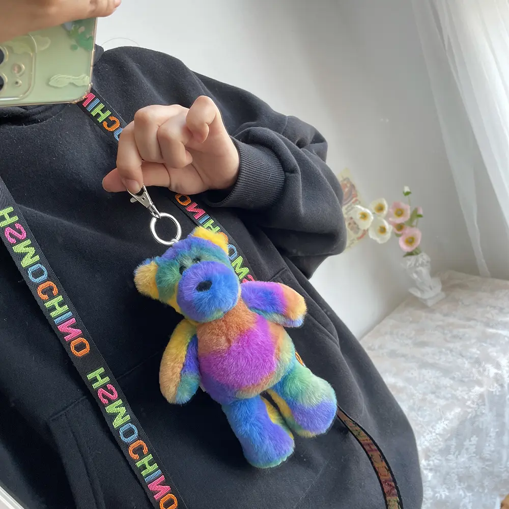 Cartoon Bunny Plush Toy Keychain For Bag Colorful Cat Bear Soft Animal Stuffed Toys Key Chain For Kids Baby Children Gifts