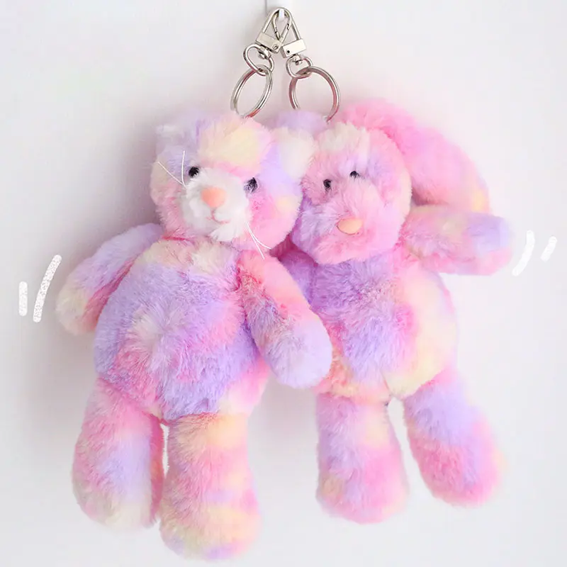 Cartoon Bunny Plush Toy Keychain For Bag Colorful Cat Bear Soft Animal Stuffed Toys Key Chain For Kids Baby Children Gifts