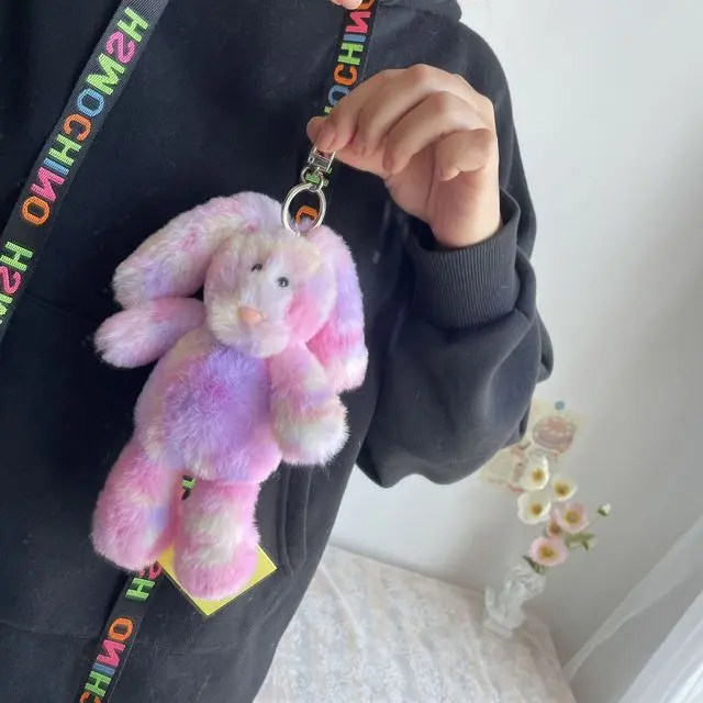 Cartoon Bunny Plush Toy Keychain For Bag Colorful Cat Bear Soft Animal Stuffed Toys Key Chain For Kids Baby Children Gifts