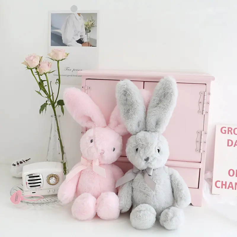 25cm Colorful Bunny Plush Toys Soft Stuffed Animals Long Ear Fluffy Rabbit Sleeping Toy Doll