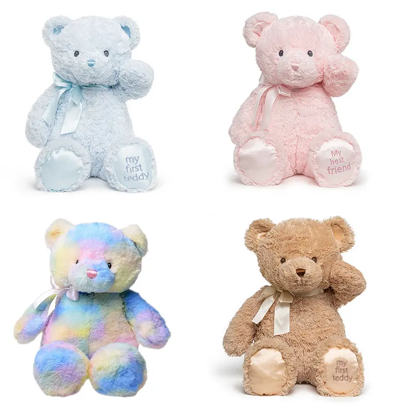 25cm Fluffy Adorable Soft Brown and Blue Stuffed Teddy Bear Plush Toys with Bows Baby Gifts for Kids and Girls Room Decoration