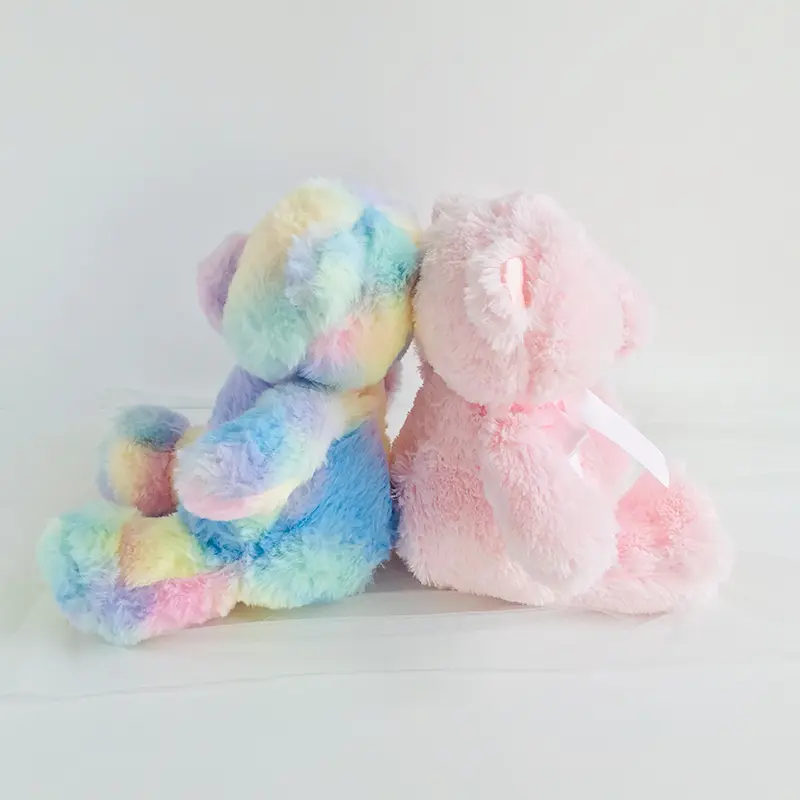 25cm Fluffy Adorable Soft Brown and Blue Stuffed Teddy Bear Plush Toys with Bows Baby Gifts for Kids and Girls Room Decoration
