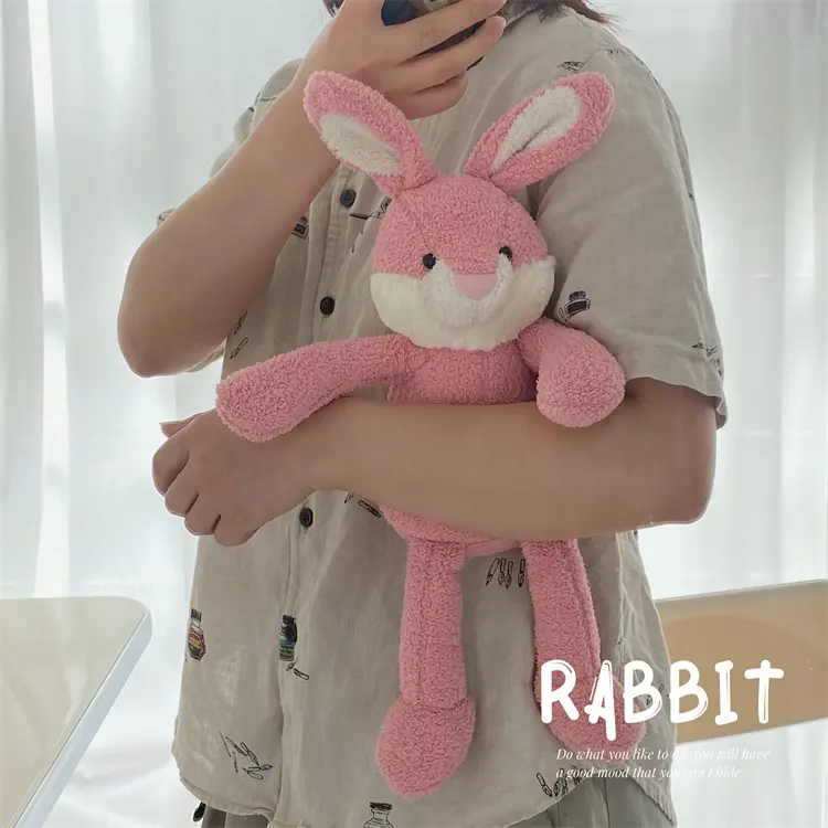 High Quality Soft Long legs Bunny Stuffed Animals Cute Pink Rabbit Baby Appease Toy Doll for Children