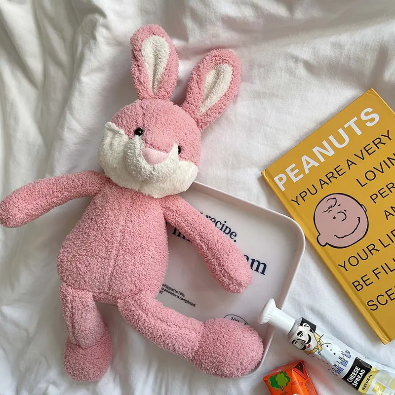 High Quality Soft Long legs Bunny Stuffed Animals Cute Pink Rabbit Baby Appease Toy Doll for Children