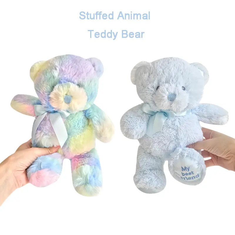 25 cm Multi-Color Teddy Bear Stuffed Animal Toys Sleeping Mate For Girl Baby Kids Tie-Dye Rainbow Bear Plush Toy