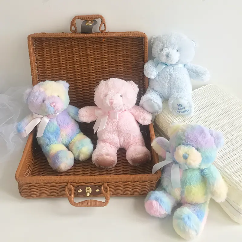 25 cm Multi-Color Teddy Bear Stuffed Animal Toys Sleeping Mate For Girl Baby Kids Tie-Dye Rainbow Bear Plush Toy