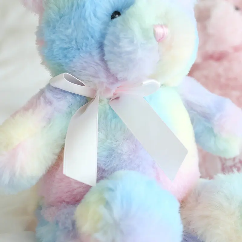 25 cm Multi-Color Teddy Bear Stuffed Animal Toys Sleeping Mate For Girl Baby Kids Tie-Dye Rainbow Bear Plush Toy