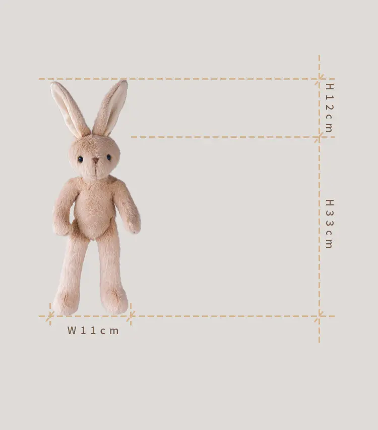 33cm Kawaii Rabbit Plushie Toys Soft Cuddle Doll Girls' Gifts Cute Khaki Rabbit Plush Cartoon Animal