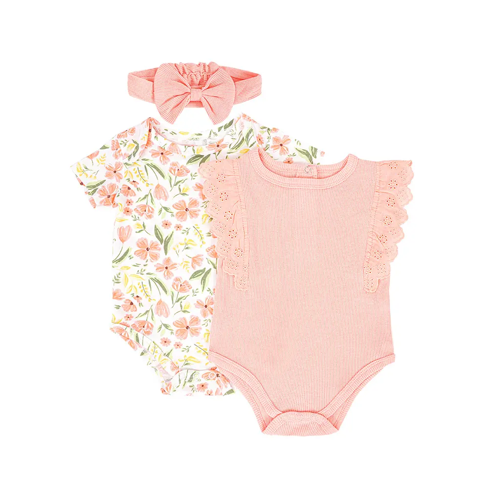 Girl Baby Rompers + headband Summer Newborn Short Sleeves Bodysuit Infant Jumpsuits Bebe Clothes Set