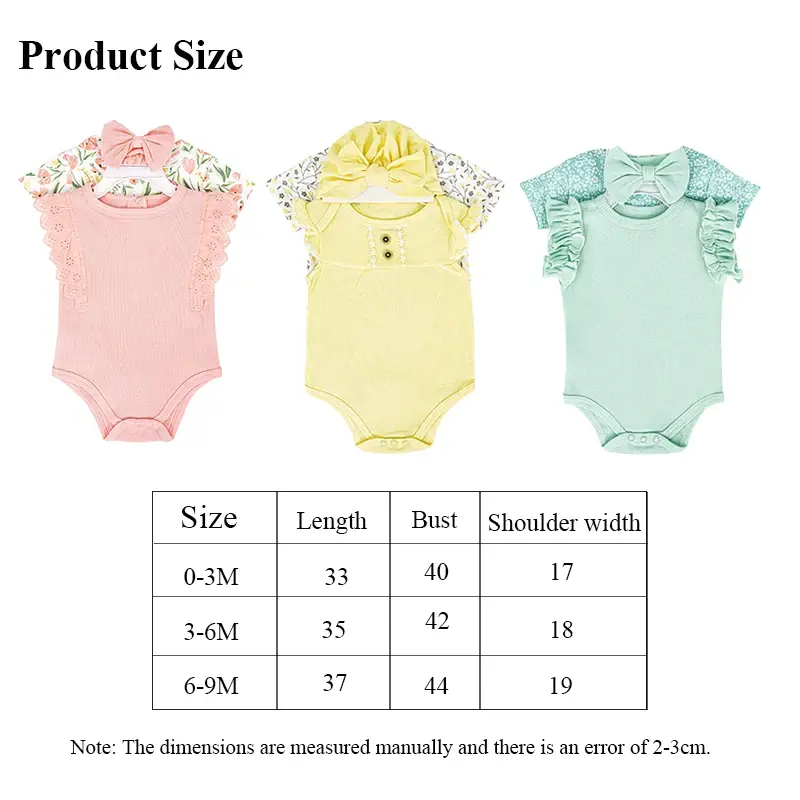 Girl Baby Rompers + headband Summer Newborn Short Sleeves Bodysuit Infant Jumpsuits Bebe Clothes Set