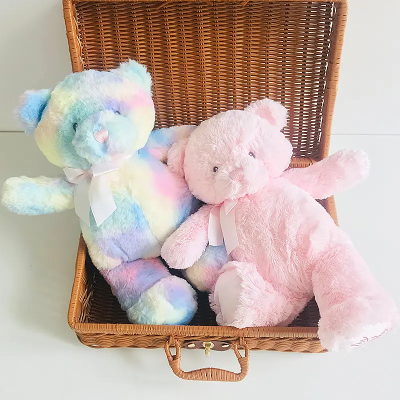 36 cm Brown Teddy Bear Stuffed Animal Toy Sleeping Mate For Girl Boy Baby Kids Tie-Dye Rainbow Bear Plush Toys