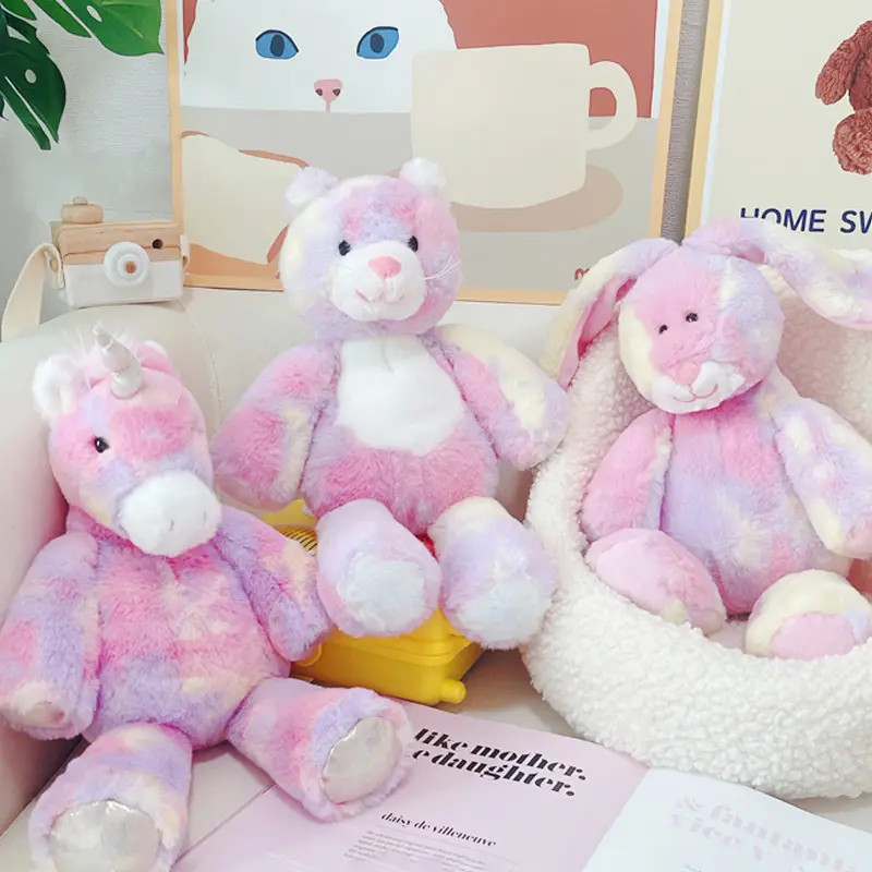 35cm Rainbow Color Rabbit Soft Plush Toy Bunny Unicorn Cat Stuffed Animals for Children Friends Gifts Cuddle Toys