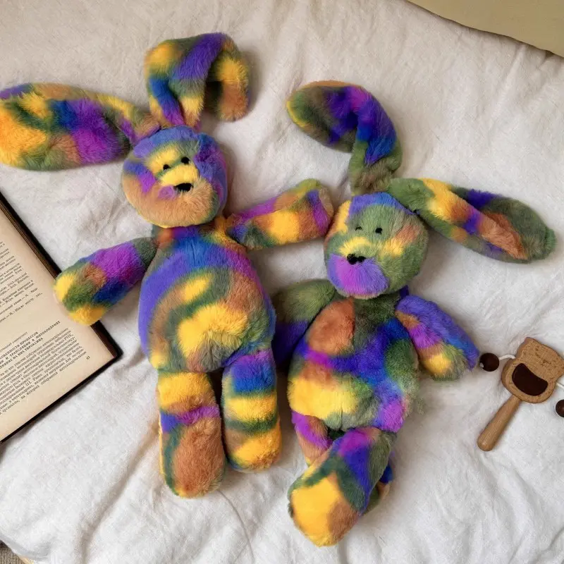38cm Long Ears Fantastic Rainbow Colorful Plush Rabbit Bears Plush Toy  Soft Stuffed Animals Bunny Bear Doll Kids Toys Birthday