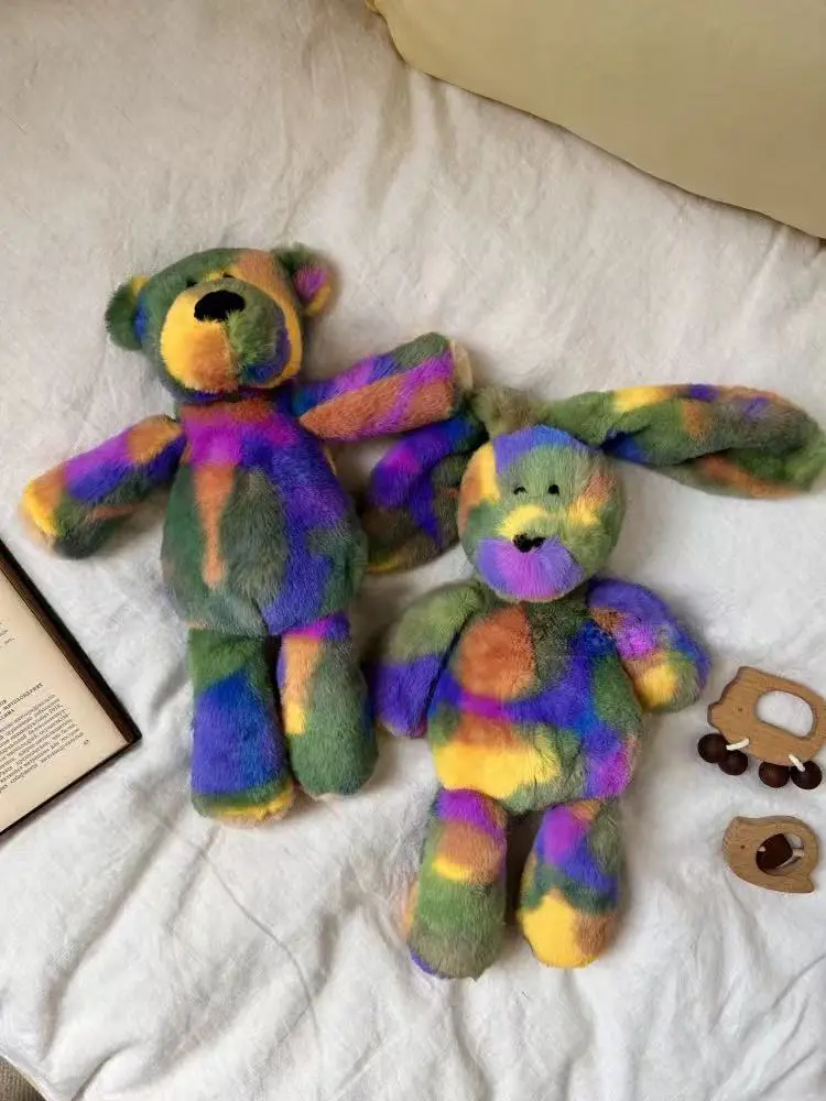 38cm Long Ears Fantastic Rainbow Colorful Plush Rabbit Bears Plush Toy  Soft Stuffed Animals Bunny Bear Doll Kids Toys Birthday