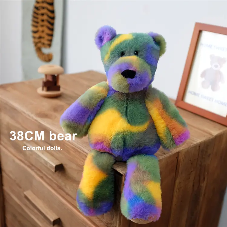 38cm Long Ears Fantastic Rainbow Colorful Plush Rabbit Bears Plush Toy  Soft Stuffed Animals Bunny Bear Doll Kids Toys Birthday