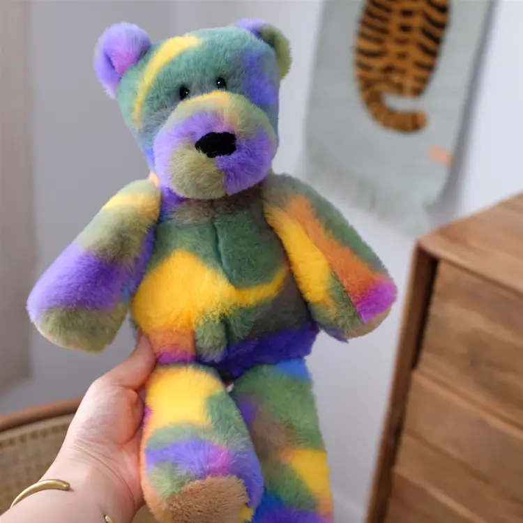38cm Long Ears Fantastic Rainbow Colorful Plush Rabbit Bears Plush Toy  Soft Stuffed Animals Bunny Bear Doll Kids Toys Birthday