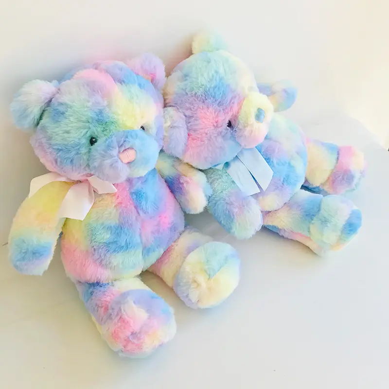 36 cm Rainbow Teddy Bear Plush Toy Sleeping Mate For Girl Baby Kids Tie-Dye Multi-Color Bear Stuffed Animal Toys