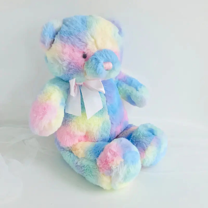 36 cm Rainbow Teddy Bear Plush Toy Sleeping Mate For Girl Baby Kids Tie-Dye Multi-Color Bear Stuffed Animal Toys