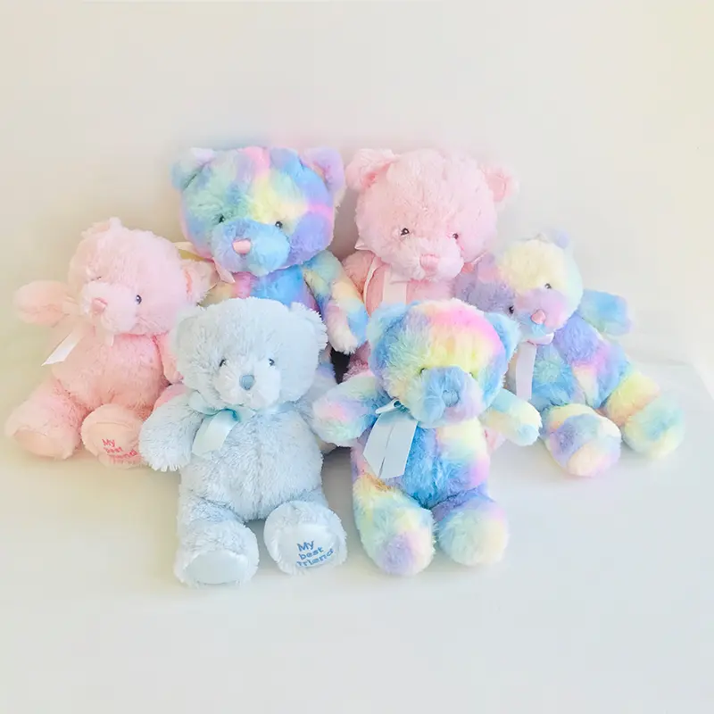 36 cm Rainbow Teddy Bear Plush Toy Sleeping Mate For Girl Baby Kids Tie-Dye Multi-Color Bear Stuffed Animal Toys