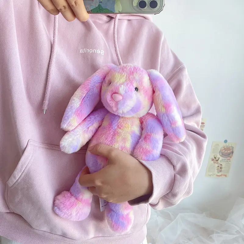 30cm Kawaii Long Eared Bunny Plush Toys For Girls Stuffed Animals Kids Toys Soft Rainbow Baby Plushie Stuffed Toys For Children